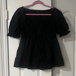 Maternity Black Puff Sleeve Square Neck Top - Women